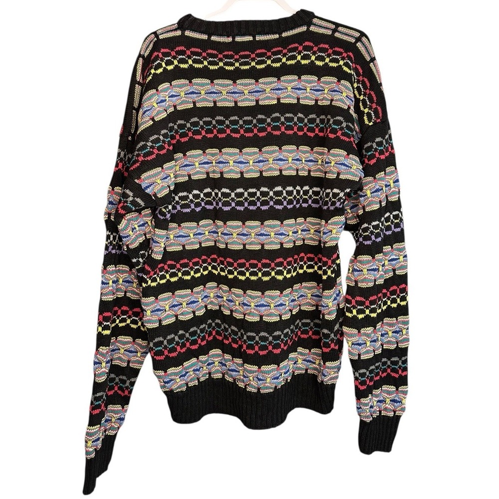 Vintage Peter England Sweater Men XL Multi Color 3D Textured Grandpa Cosby 90s